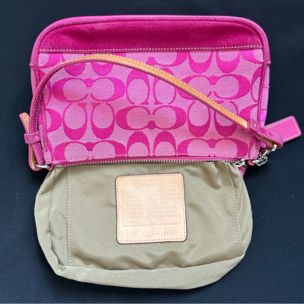 Coach HOT PINK Signature Logo Demi Mini Canvas bag - Picture 7 of 15